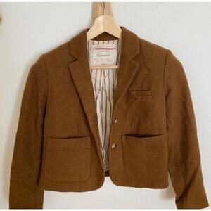Anthropologie Cartonnier Cropped Whiskey Brown Wool Blazer Size 2  Prep School